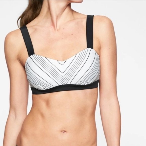 Athleta Swim | Reversable Black & White Chevron Bikini Bandeau Top Full Bottom - Picture 2 of 8